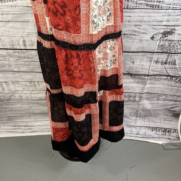 Langer Skirt sz Medium Dark Red Black Tiered Boho Lace Long Maxi Peasant Modest - Picture 12 of 14
